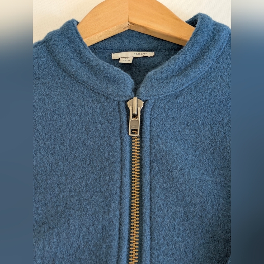 Halogen Nordstrom Women’s Petrol Peplum 100% Merino Wool Zip Up Jacket Sz XS EUC - Picture 13 of 16